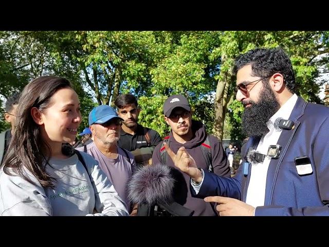 P1 American Lady Asking  About Wife Beating? Smile2Jannah & Visitor Speakers Corner Sam Dawah