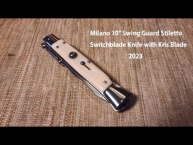 Milano 10" Stiletto Swing Guard Switchblade Knife with Kris Blade and Ivory shell wrap Scales