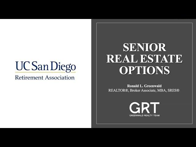 Educational Seminars: "Senior Real Estate Options" presented by Ron Greenwald