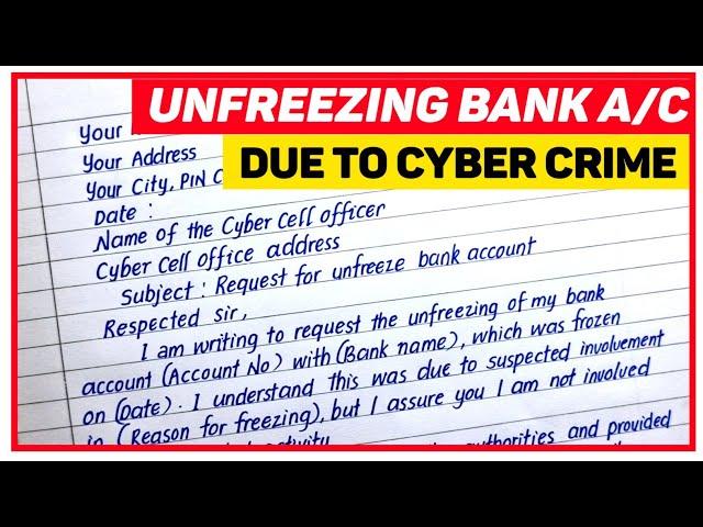 Application For Unfreezing Bank Account Due To Cyber Crime | Application For Unfreeze Bank Account