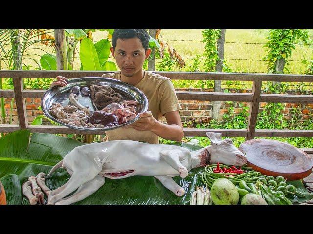 Wow! Eating Raw Meat Goat With Spicy Sauce Recipe