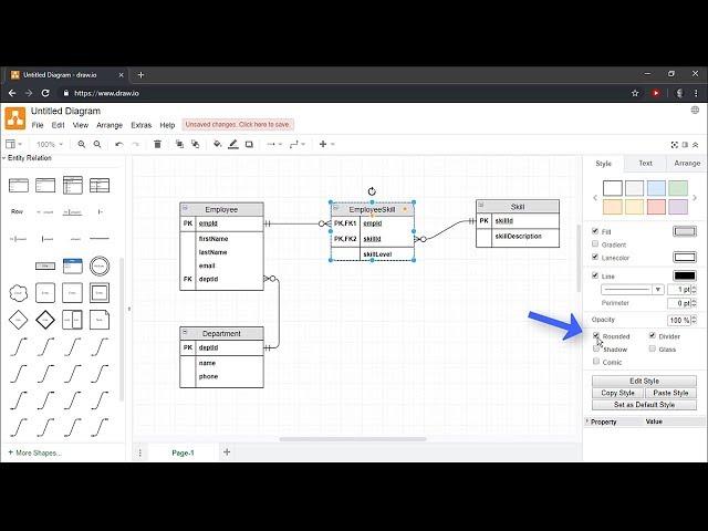 Creating Entity Relationship Diagrams using Draw.io