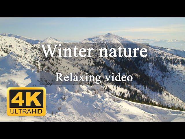 4K Beautiful winter landscape with instrumental, film and piano music. Soundtrack Relaxing video