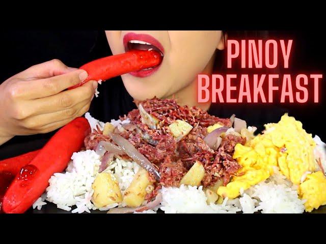 ASMR FILIPINO BREAKFAST Red Hots, Corned Beef, Scrambled Eggs EATING SOUND MUKBANG