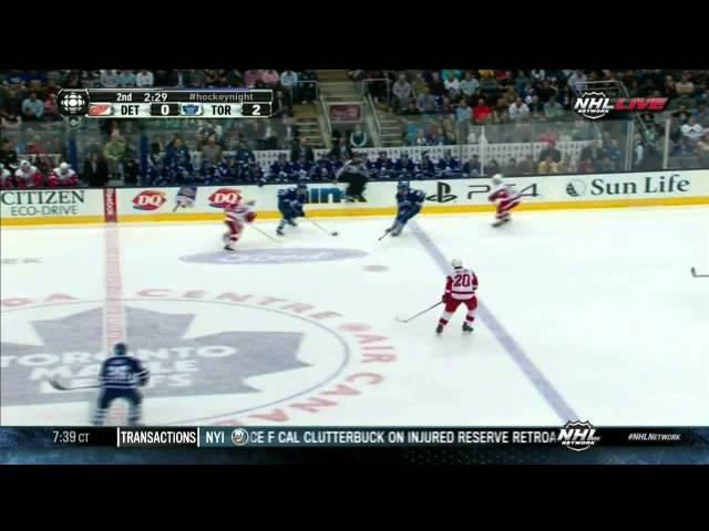 John-Michael Liles booming slapshot goal 2-0 Detroit Red Wings vs Toronto Maple Leafs 9/28/13 NHL