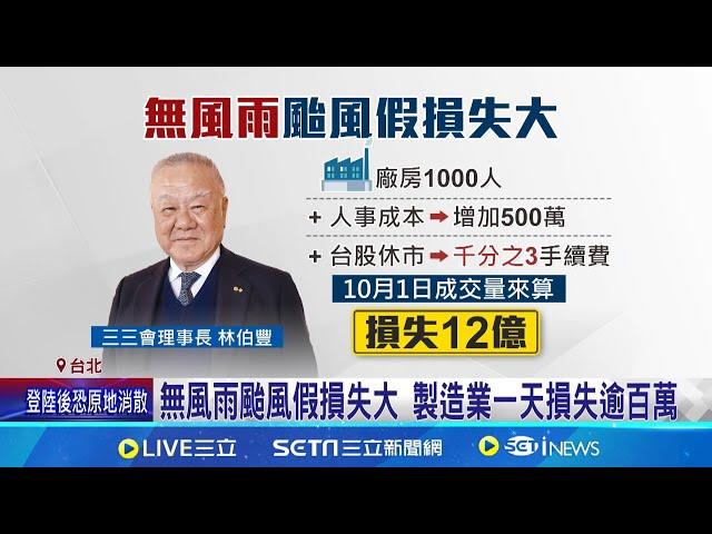 製造業淌血! 颱風假無風雨 1天經損逾315億 晶圓製造業遇颱風假 工程師依舊回產線領2倍薪 無風雨颱風假損失大 製造業一天損失逾百萬│【新聞一把抓】20241002│三立新聞台