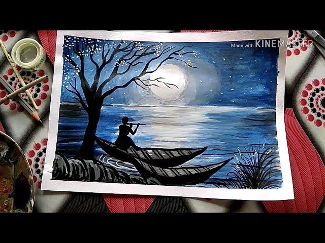 Moonlight Landscape painting for Beginner/ Art by Sukanta