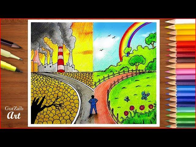 Save environment save nature poster chart drawing for competition (very easy) step by step