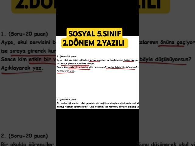 5.SINIF SOSYAL 2.DÖNEM 2.YAZILI SORULARI  ALIRSIN #yazılısınavsoruları