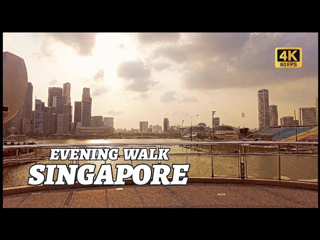 Evening Walk @ Marina Bay Waterfront Promenade | Singapore | 4K 60FPS