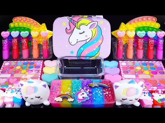 Rainbow Unicorn Slime Mixing Random things into slime #ASMR #Satisfying #slimevideo #Makeupslime