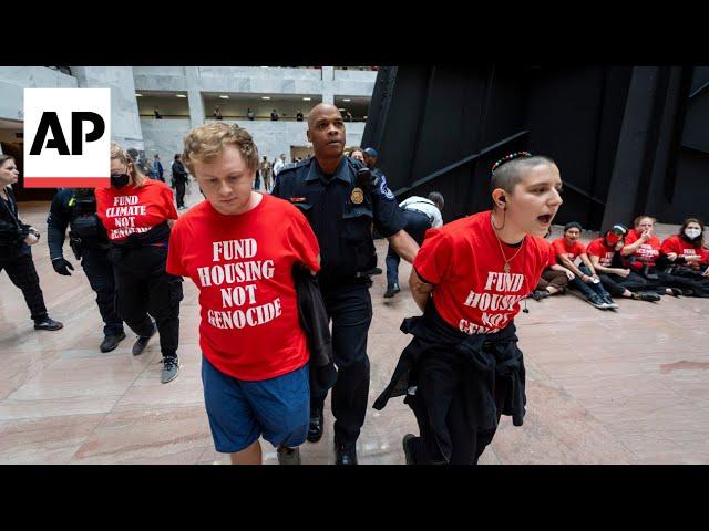 Pro-Palestinian protesters clash with police at US Capitol office building