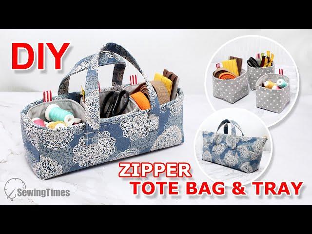 DIY ZIPPER TOTE BAG & TRAY | Organizer Pouch Bag Tutorial [sewingtimes]