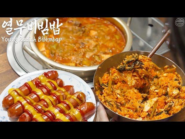 Real mukbang:) Young Radish Bibimbap and Beef Brisket Soybean Paste Stew  Korean Comfort foods