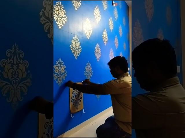wall stencil painting on wall #asianpaints #painting #art #shorts