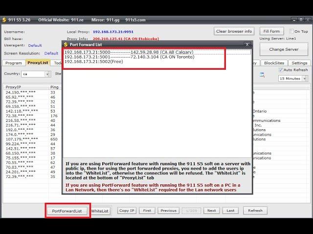 Port forwarding proxy from 911 S5