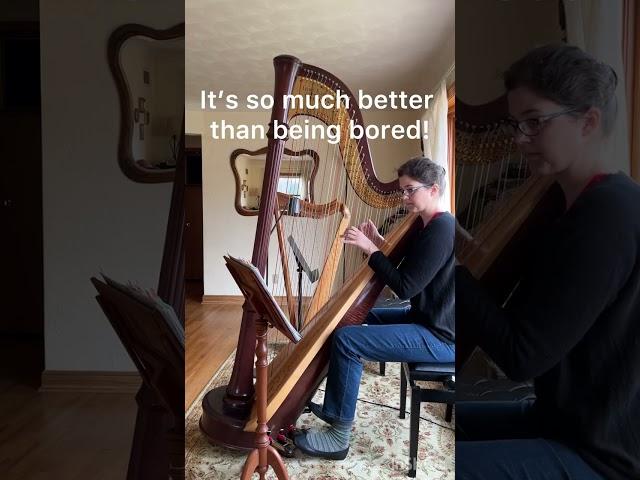 Practicing the harp part from "Beauty and the Beast" (the Broadway musical)