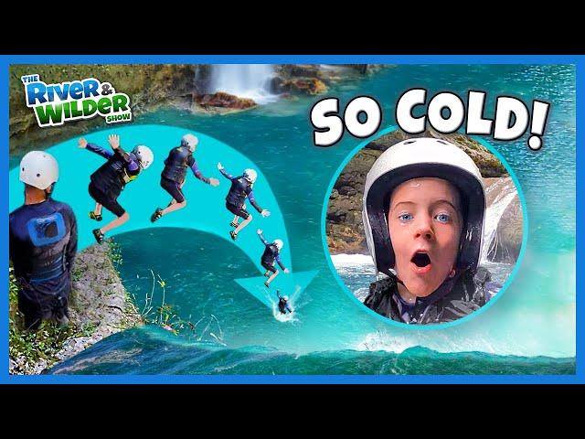 Kids JUNGLE adventure CHALLENGE! Canyon jumping with River, Wilder & Archer