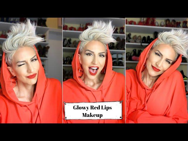 Easy Red LIPS Makeup Tutorial for platinum Blonde | Pixie Style Hair | GRWM