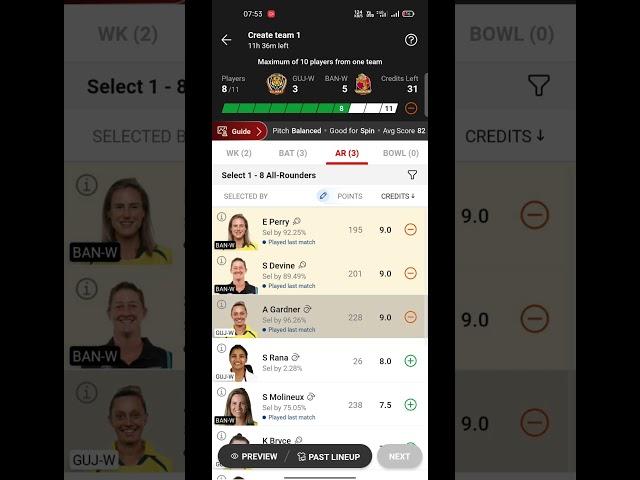 BAN-W vs GUJ-W DREAM11 TEAM, GT-W vs RCB-W 13th T20 match Dream11 Today Match prediction, WPL  2024