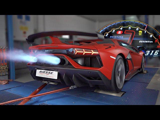 Straight piped Lambo Aventador SVJ 300+km/h DYNO pulls | Capristo INSANE sounds | *mic almost died*