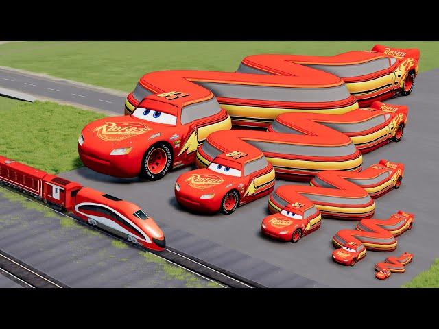 Big & Small Long Snake Lightning Mcqueen vs Trains | BeamNG.Drive