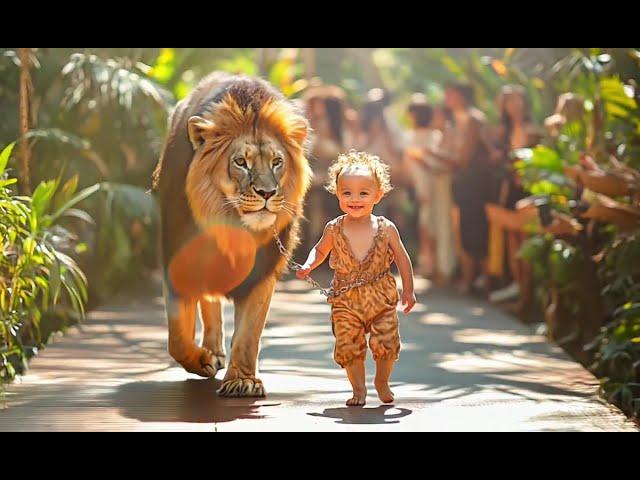 Baby Fashion Show with wild Animals. #cute #fashion #baby #runway #ai #viralvideo #