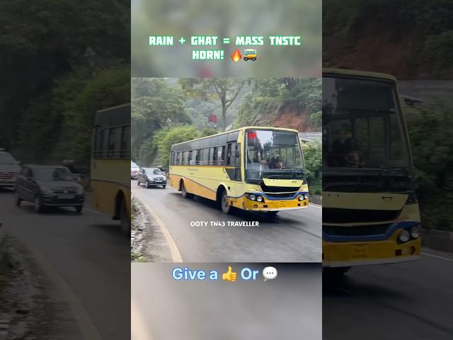 TNSTC Yellow Bus conquering the rain-soaked ghat road with a massive horn echo and a smooth U-turn