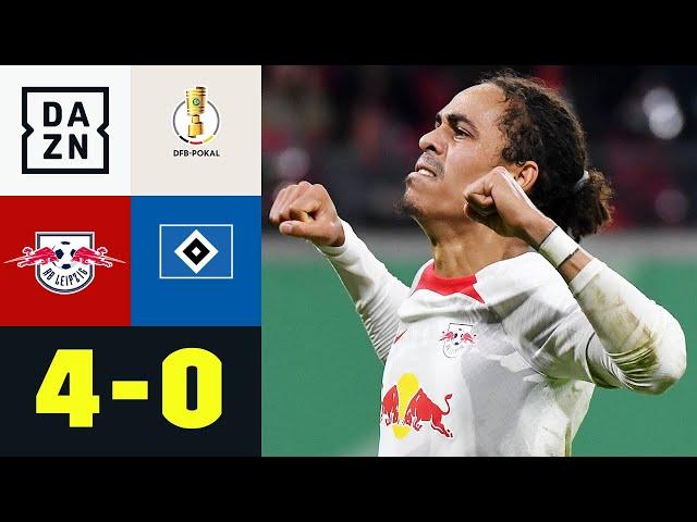 Poulsen stürmt und trifft! Bullen watschen HSV ab: RB Leipzig - Hamburger SV 4:0 | DFB-Pokal | DAZN