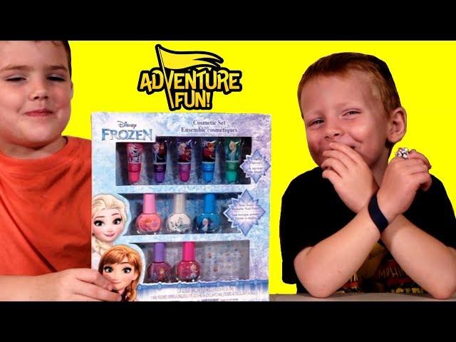 Queen Elsa and Anna Nail Polish and Lip Gloss Frozen Disney Review by Adventure Fun brothers.