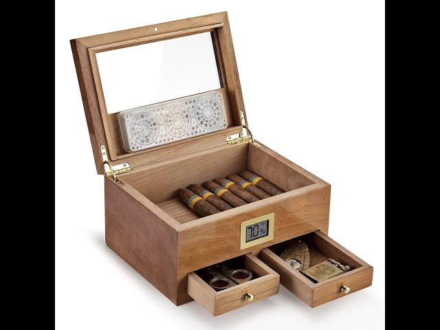 Cigar Humidor With Hygrometer Humidifier 2 Drawers Cedar Wood Portable Humidor Box Cigar Case