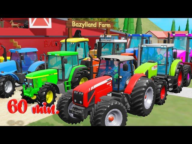 Color Tractors - 60 Minutes of Animation about Tractors & Agricultural Machines on an Animated Farm