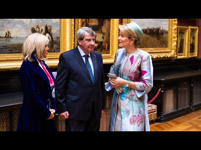 Queen Mathilde MAGNIFICENT in Giorgio Armani for last day of France Visit. #queenmathilde #belgium