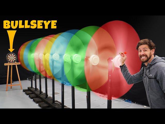 Impossible Trick Shots Through Spinning Fans!