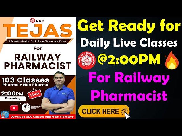 RRB TEJAS FOR RAILWAY PHARMACIST | DAILY LIVE CLASS @2:00 PM| RRB PHARMACIST MCQs #railwaypharmacist