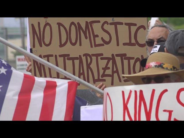 Rally outside Camp Pendleton against deploying active duty military to Los Angeles
