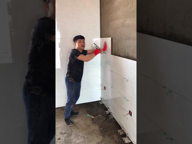 How to Prepare Tiles Wall , Handsome man prepares bricks & Fast Beauty ep 172