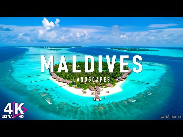 FLYING OVER MALDIVES - Amazing Beautiful Nature Scenery & Relaxing Music | 4K Video Ultra HD