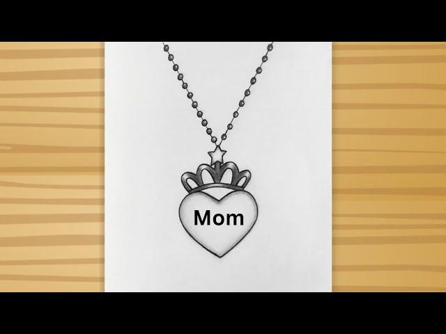 Happy Mother's Day Drawing - sketch / How to draw heart Locket / Mom locket drawing tutorial / Art