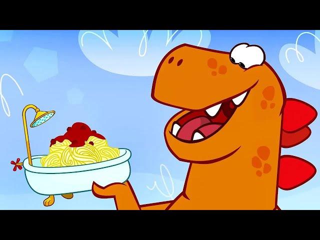 Om Nom Cafe   Hungry Dinosaur   Funny cartoons for kids