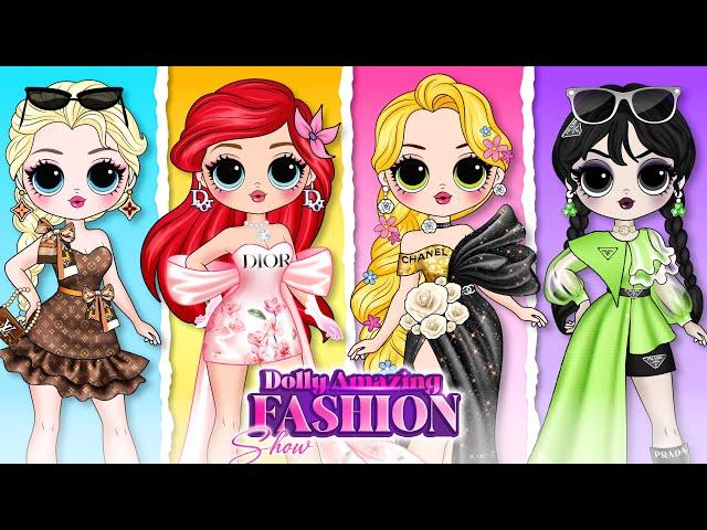 Fashion Show Contest: Disney Princess Elsa, Wednesday & Ladybug | DIY Paper Dolls Fashion