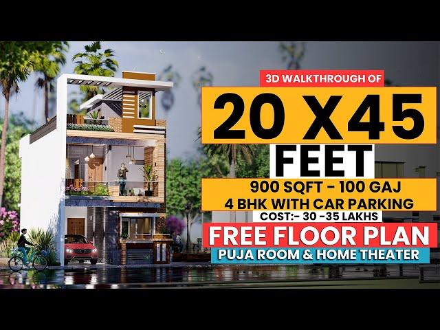 20*45 House Plan with Car Parking | 20X45 House Design | 4BHK with Car Parking | Home Theater