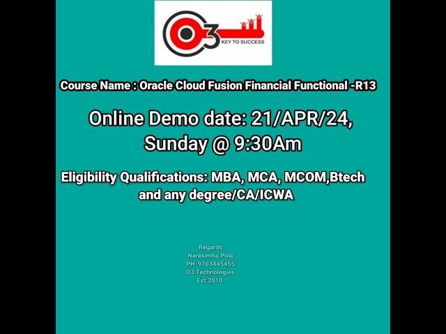 Oracle Fusion Cloud Financials Functional Free Online Demo#tomorrow#Jobplacements#o3technologies