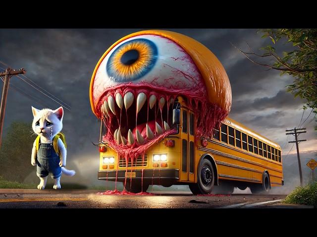 The kitten encountered a mutated school bus monster on its way to school! #ai #story #catshorts