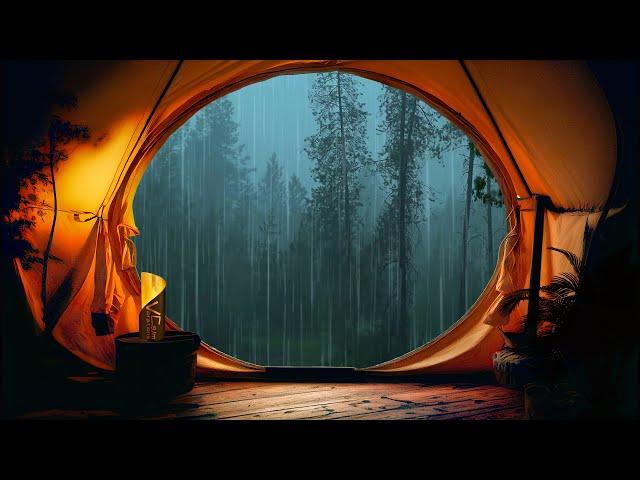 Night in a tent. Heavy rain and thunderstorm sounds on tent. Rainstorm sounds for sleeping thunder.