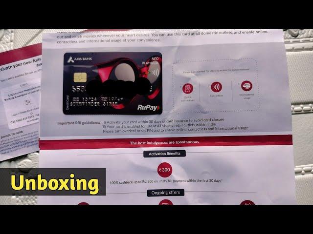 Axis Bank Neo rupay credit card unpacking || Benifits and limit