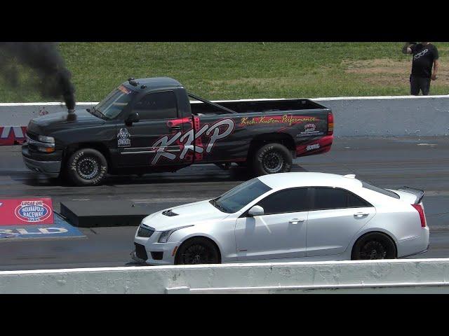 Diesel Truck vs Cadillac ATS-V, Hellcat, Corvette and Mustang Drag Races