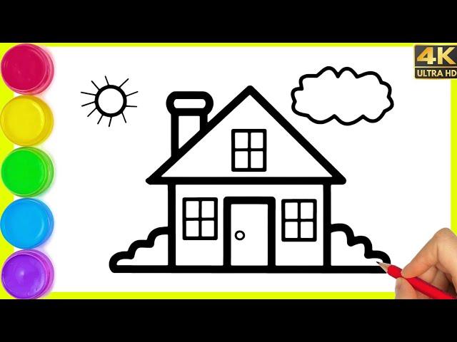 House Drawing| Draw a simple house step by step easy| House Drawing with sun and Clouds #ghardrawing