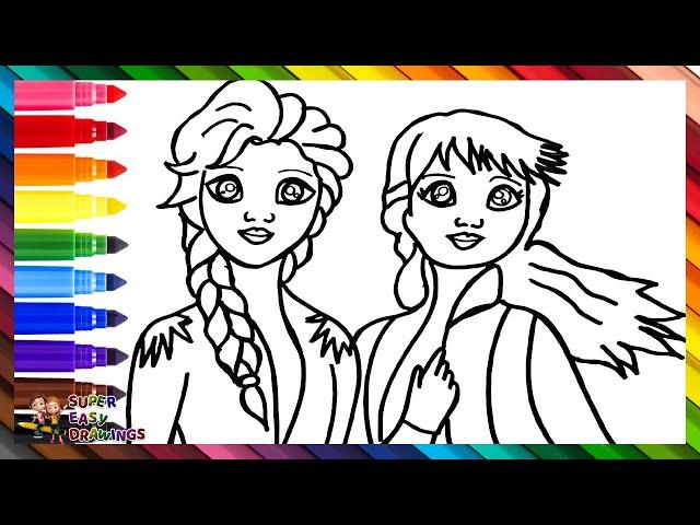 Drawing and Coloring Elsa and Anna from Frozen ️️ Drawings for Kids