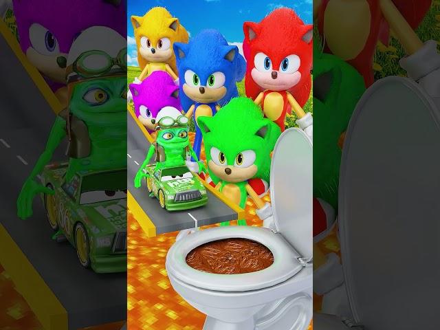 Rainbow Sonic Car Jump Through Challenge with Red , Green & Pink , Yellow Sonic's #beamngdrive